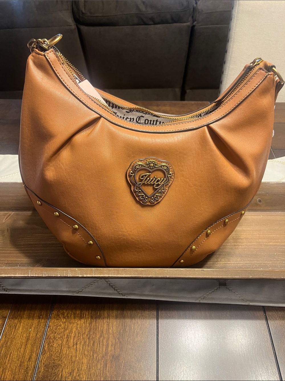 Juicy Couture Tan Leather Hobo Bag with Gold Heart Logo